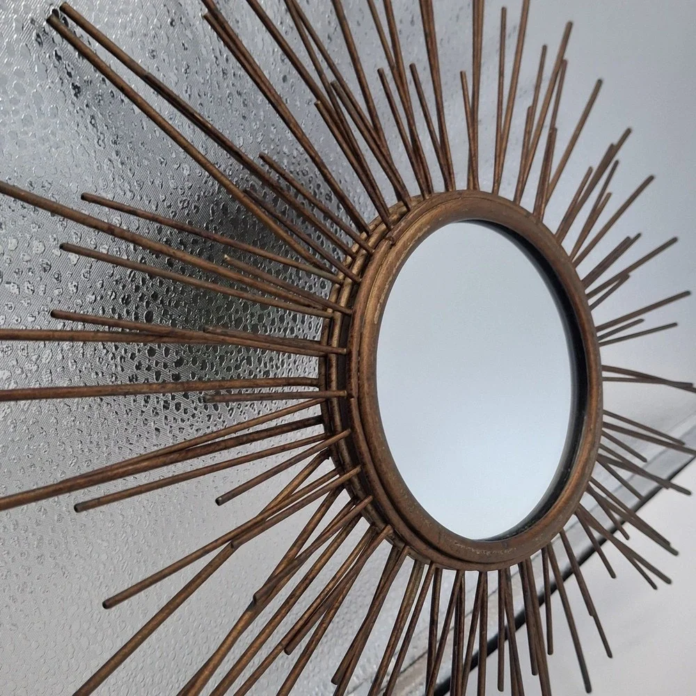 MCM Metal Sunburst Wall Mirror 12 In Round Starburst Wire Celestial Boho Decor